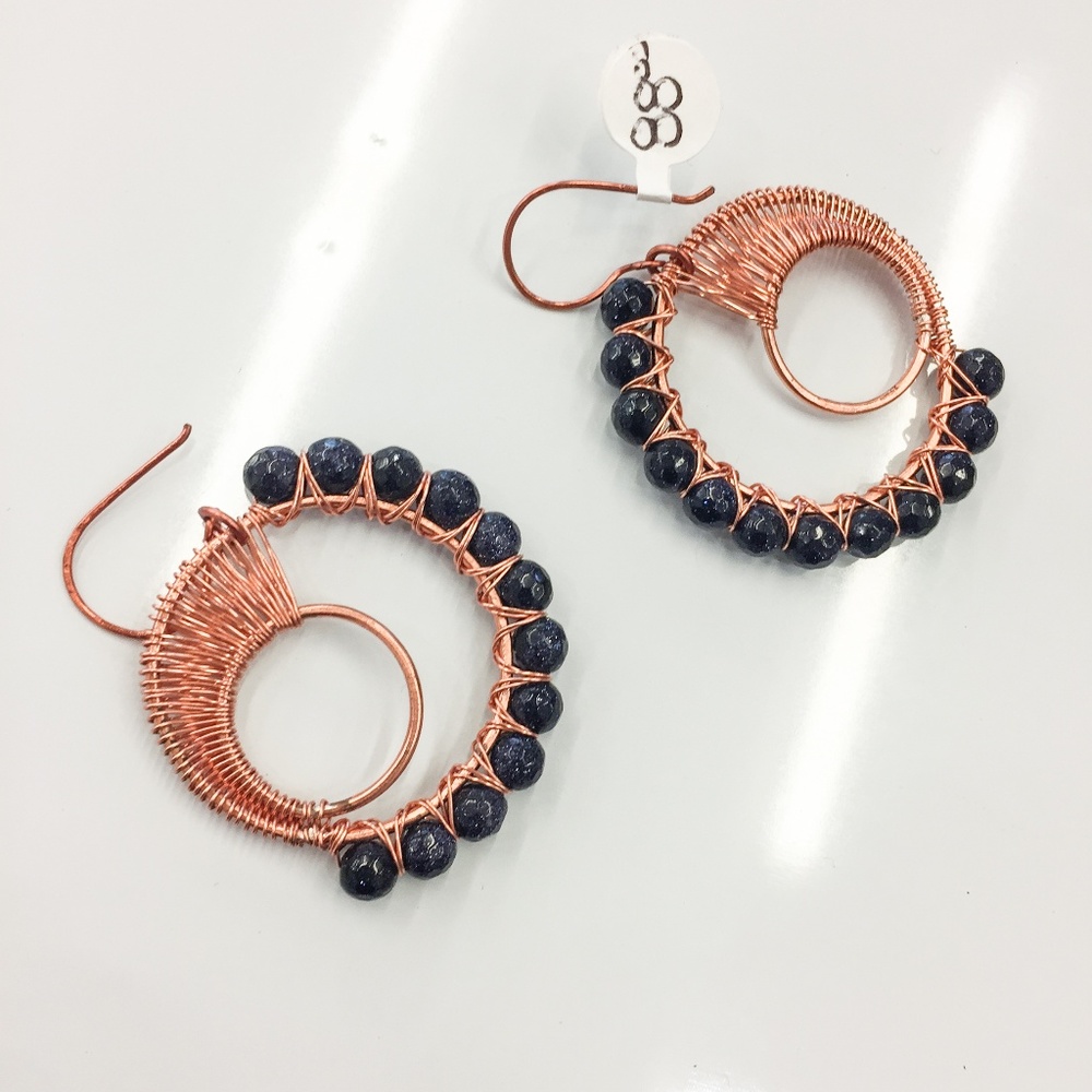 Blue Goldstone Moon Phase Earrings handmade